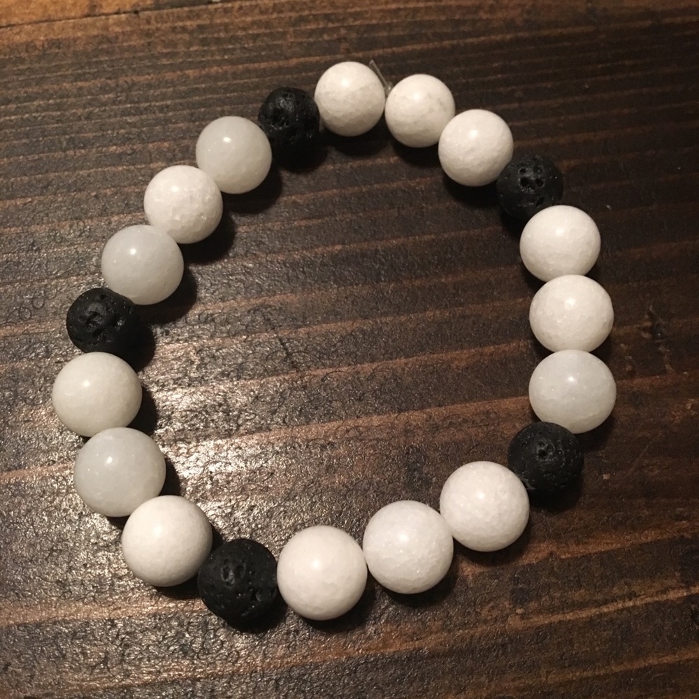 Handmade white jade and lava rock bracelet